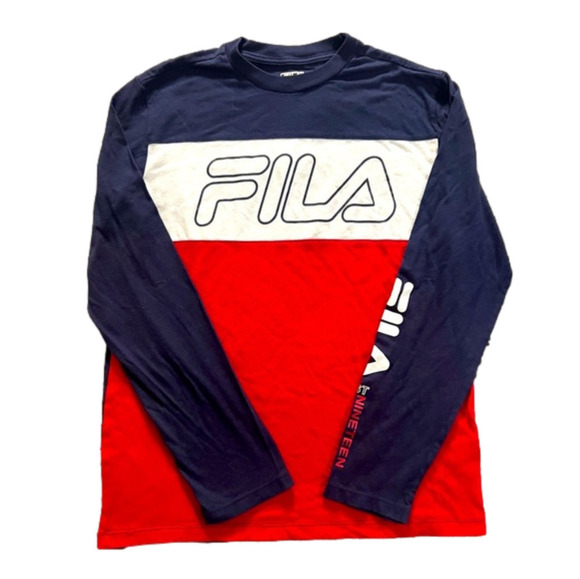 FILA Youth Large Boy’s 14/16 Long Sleeved Navy Red White Shirt Top - Picture 1 of 3